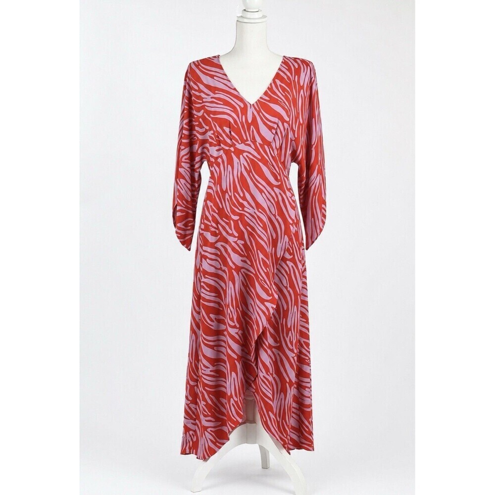 CAbi Saunter Kimono Maxi Dress XS Orange Purple Resort Boho Coastal Glam Flowy